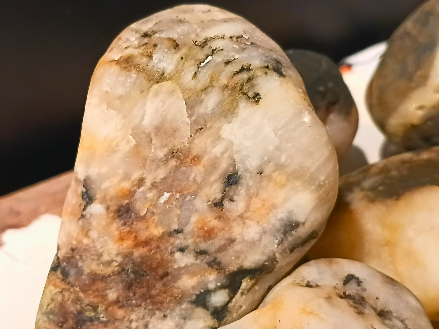 Plymouth granite stones showing cream feldspar and dark mica contrast